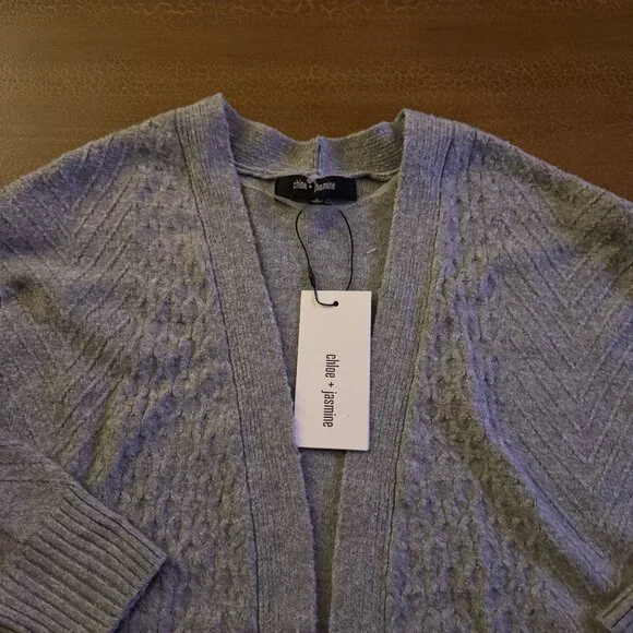 Grey Knitted Cardigan Sweater - Chloe + Jasmine Size Small NWT - Picture 2 of 4